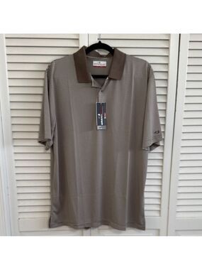 Grand Slam Men’s Taupe Micro-Stripe Polo with Dark Taupe Collar